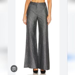 L'AGENCE Pilar Women's Wide-Leg Pants Size 6 Herringbone Metallic Black & Silver